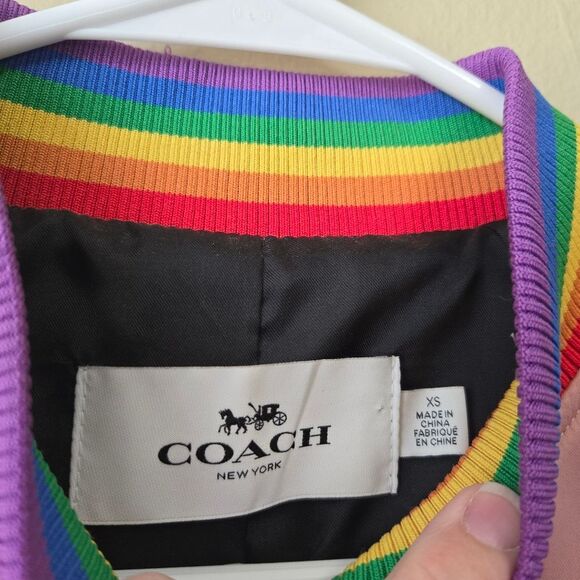 COACH Rainbow Bomber Satin Souvenir Jacket Pearl Pink Size XS - Picture 8 of 14